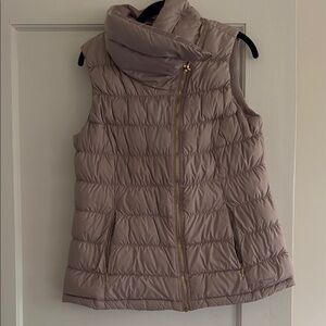 Athleta Tan Quilted Puffer Vest with High Collar and Fitted Silhouette